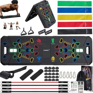 Portable Push Up Board Gym Kit 25-in-1, Foldable Push Up Station & Exercise Board Workout Set with 18 Accessories, Resistance Bands & Handles, Ankle Straps for Men, Women & Teens