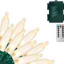 Battery Operated Christmas Lights, 33Ft 100 LED Warm White String Lights with Auto Timer & 8 Modes, Shatterproof Waterproof for Outdoor Indoor Wedding Party Home, Green Wire