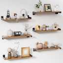 Floating Shelves for Wall, Shelves for Decor Storage Set of 6, Wall Mounted Wood Shelf for Bedroom, Living Room, Bathroom, Kitchen,Long Picture Ledge Shelves. (Brown), 15.7 Inches X 5.1 Inches X 1.7 Inches