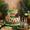 5 Pcs Safari Jungle Animal Cake Candle Holders Resin Animals Figures Cake Topper Birthday Party Decor Giraffe Lion Elephant Zebra Tiger Candle Stands for Wild Animals Themed Party Decor
