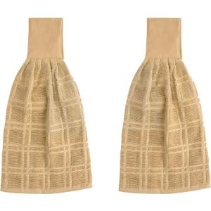 Blue Needles Hanging Kitchen Towels - Beige 100% Cotton Solid Kitchen Tie Towel, Set of 2 Hand Dish Cloth with Hanging Loops 9 x 17 Inches, Absorbent, Super Soft, and Fast Drying Home Essential