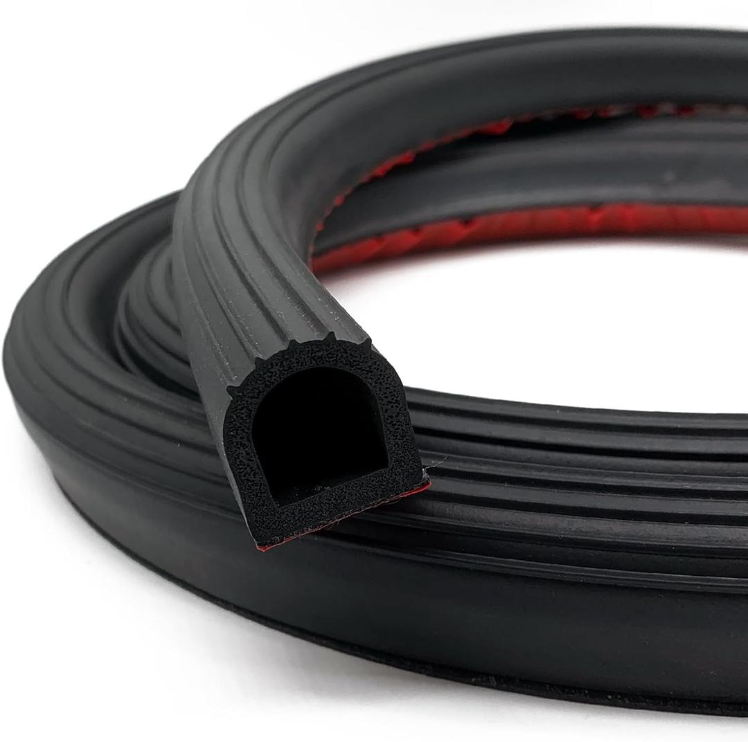 D Shape EPDM Rubber Seal Strip, Self-Adhesive Rubber Weather Stripping for Boat, Auto, RV, Marine, Garage Doors/Window and More, W:1"; H:1.1"; L:20Feet