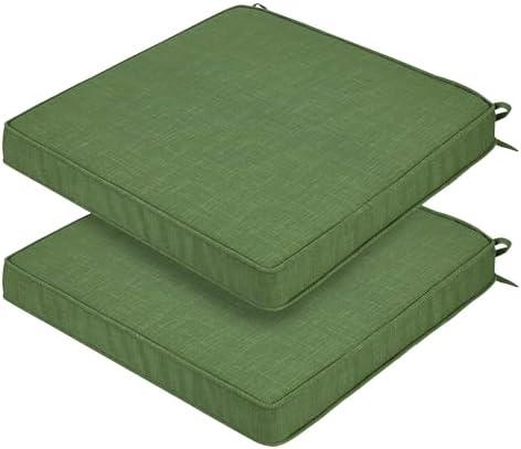 FUNHOME Indoor/Outdoor Chair Cushions Set of 2, 18 x 18 x 2.5 Inch Square Corner Outdoor Cushions for Patio Furniture,2 Packs Patio Chair Cushions with Ties-Moss Green