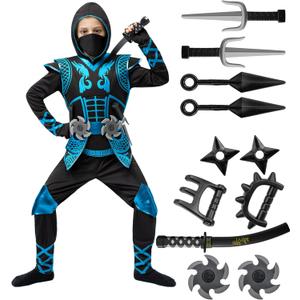 Spooktacular Creations Blue Ninja Costume Set, Ninja Jumpsuit with Foam Accessories for Kids, Toddler Halloween Outfit for Ideas Cosplay Party (Small, 5-7 yrs) (Black, S)