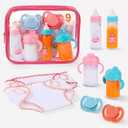 BABESIDE Baby Doll Accessories  9 Pcs Feeding Set with Magic Bottles, Pacifiers, Bibs, Diapers & Carry Bag, Pretend Play Kit for 1215 Inch Dolls