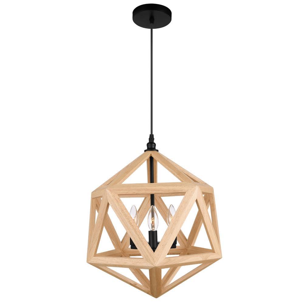 CWI Lighting Lante 3 Light Pendant with Black & Wood Finish 9945P17-3-101