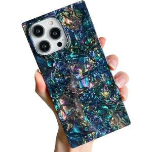 KERZZIL Elegent Mother Shell Pearl Compatible with iPhone 13 Pro Max Rectangle Edge Case,Chic Slim Colorful Abalone Pearl Soft TPU Protective Cases Cover
