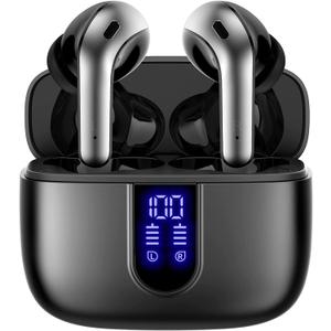 TAGRY Bluetooth Headphones True Wireless Earbuds 60H Playback LED Power Display Earphones with Wireless Charging Case IPX5 Waterproof in-Ear Ear buds with Mic for TV Smart Phone Laptop Computer Sports (Black)