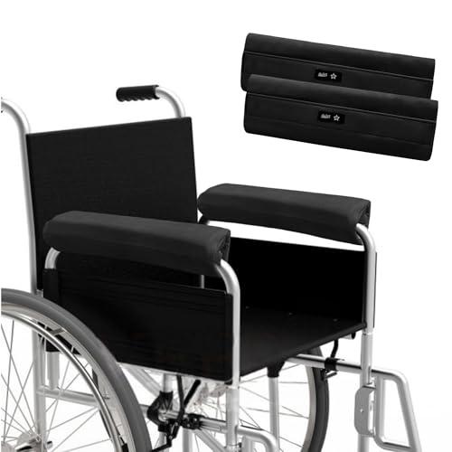 SPRING SEAON Wheelchair Armrest Covers (Pair) - Suede Velvet Memory Foam Accessories Pads for Wheelchair Arm Rest, Office Transport Chairs, Soft Support Cushion for Mobility Aids (Black)