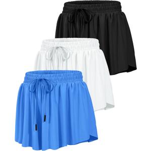 HASMES Girls Butterfly Shorts Teen Flowy Athletic Shorts for Running Dance Cheer  (11-12 Years, Black-white-royal Blue)