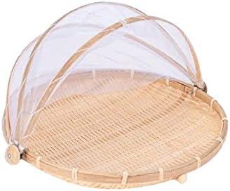 round bamboo tent basket with lid, vegetables/fruits, bread, storage basket (11.8 inches in diameter)