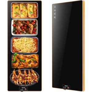 Electric Warming Tray (Extra Long 40x12), Warming Mat For Food with Thermostat & Full Surface Heating, Food Warmers For Parties Buffet & Gatherings, Temperature Adjustable Tempered Glass Warming Mat (Black)