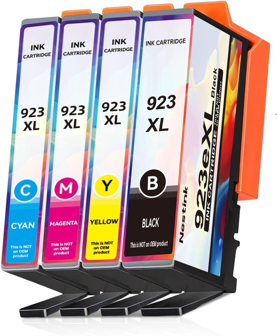 923 XL High Yield Ink Cartridges Combo Pack Replacement for HP 923 / 923e XL Ink Cartridges Work with for HP OfficeJet Pro 8120/8123/8130/8133 Printer (4 Pack BK/C/Y/M)