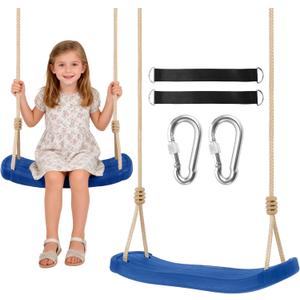 Kids Tree Swing Seat with Tree Straps and Carabiners, Heavy Duty Ergonomic Straight Swing Set for Backyard, Indoor & Outdoor Rope Swing, 264 lbsBlue
