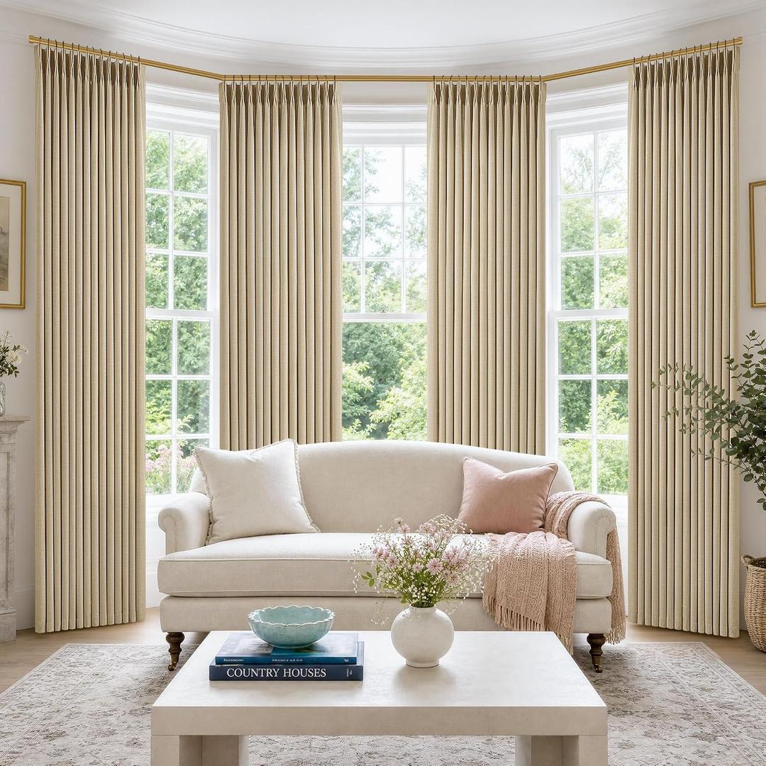 Oatmeal Extra Long 108 Inch Pinch Pleated Living Room Curtains 4 Panels Set, 40"W x 108"L