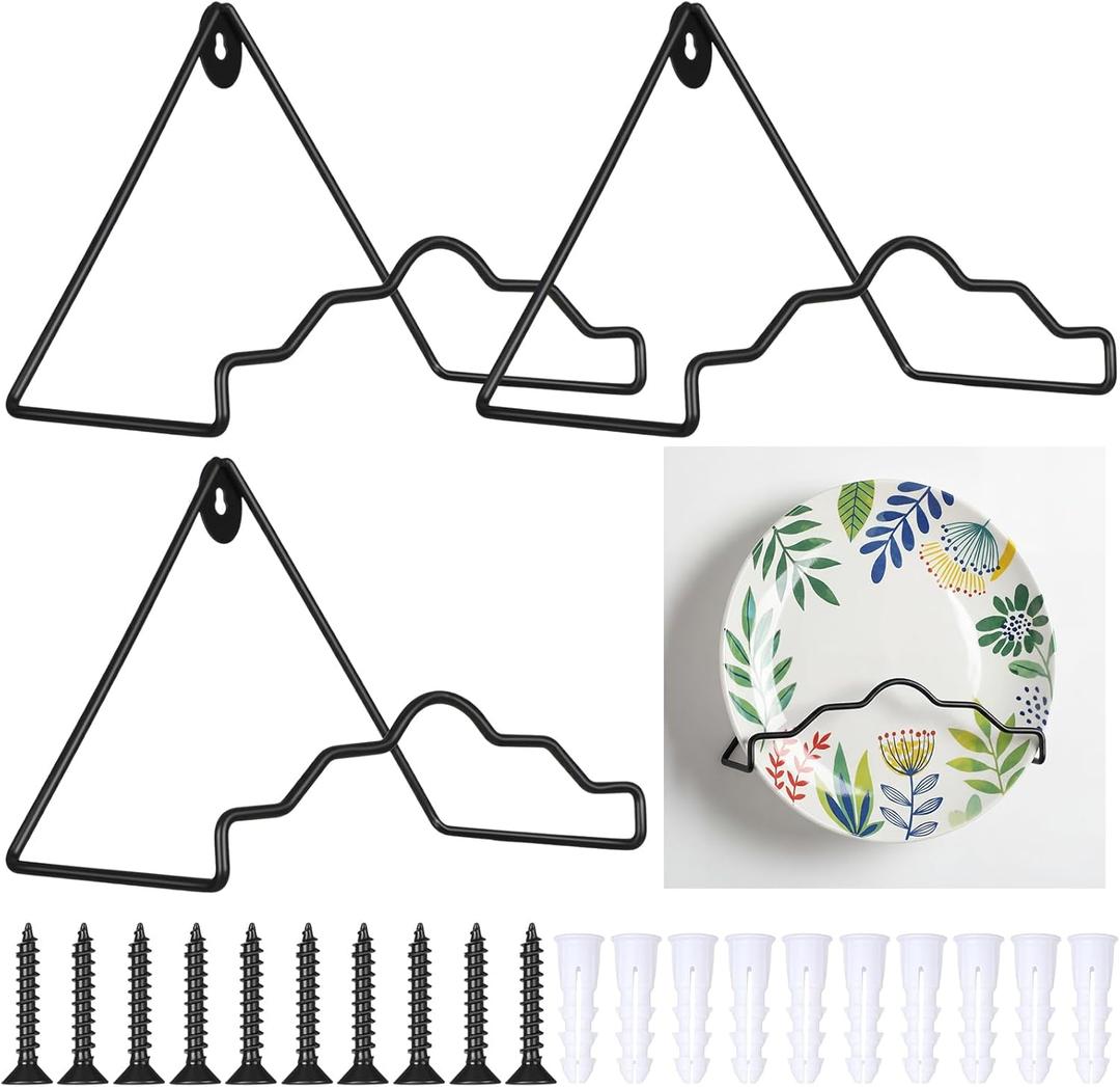 4 Pack Large Heavy Duty Plate Hanger 5.5" H x 7.87" W x 3.94" D Black Wall Mountable Tray Platter Hanger Easel Hanging Display Wall Rack Plate Stand Holder for Artwork Photo Books