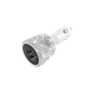 Ankuee Bling USB Car Charger, 3.1A Dual Port Crystal Rhinestone Vehicle Fast Charger Adapter, Diamond Automotive Interior Charging Plug Decor, Universal for Most Smartphones (Pink)