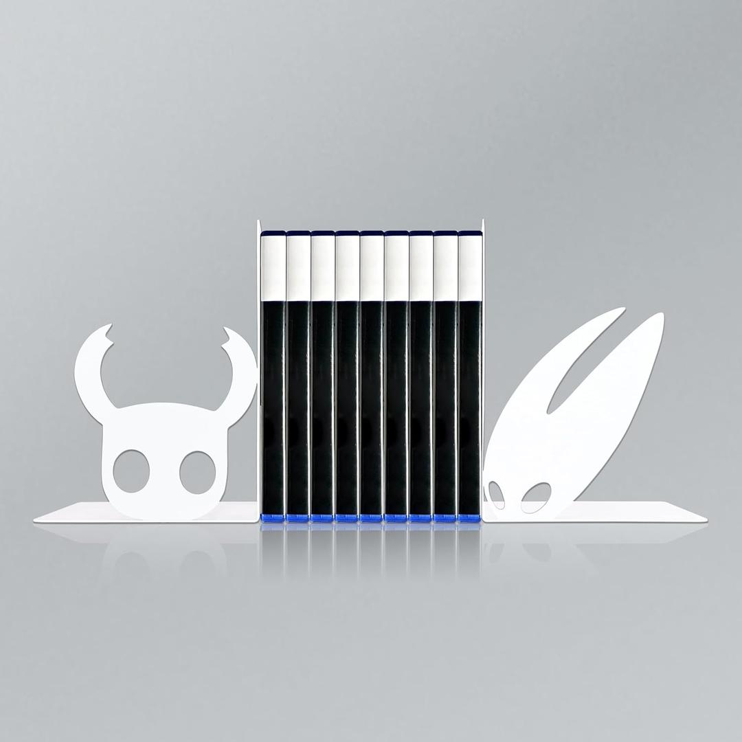 Hollow Knight & Hornet Inspired Metal Bookends - Sturdy Decorative Supports for Bookshelves and Gaming Collections, Silksong Decorative Gift for Fans with Character Design Bookshelf Decor Merch
