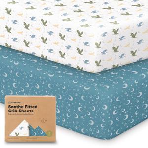 KeaBabies 2-Pack Organic Crib Sheets for Boys, Girls - 52x28 Fitted Crib Mattress Sheet Neutral, Breathable Jersey Cotton Cover for Baby Bed, Toddler Mattress, Soft & Cute Prints (Dragon Tale)