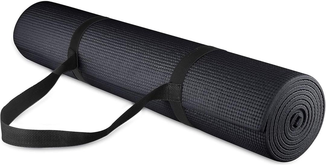 Fitvids All Purpose 1/4-Inch High Density Anti-Tear Exercise Yoga Mat with Carrying Strap, Multiple Colors (Black)