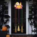 Halloween Witch Broom Decorations, Light-Up Halloween Porch Decor Outdoor, Wooden Witch Broom Sign, Indoor Halloween Wall Decor, Yard Door Decorations for Trick or Treat Sign (Exclude Battery)
