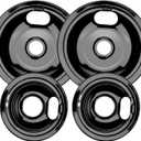 W10290350 W10290353 Black Porcelain Burner Drip Pans By AMI PARTS - Replacement for Whirl-pool Electric Range Cooktop - Includes 2 8-Inch and 2 6-Inch Pans