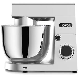 HOWORK Stand Mixer, 10+p Speeds With 5.5QT Stainless Steel Bowl, Dough Hook, Wire Whip & Beater, for Most Home Cooks, Silver HOWORK Stand Mixer, 10+p Speeds With 5.5QT Stainless Steel Bowl, Dough Hook, Wire Whip & Beater, for Most Home Cooks, Silver