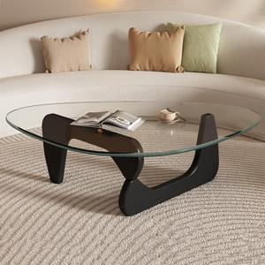Small Coffee Table Black Glass Coffee Table for Living Room, Mid Century Modern Coffee Tables, Wood Rustic Coffee Tables with Wood Base, Funky Unique Center Table-, Mesas de Centro para Sala (31.5in)