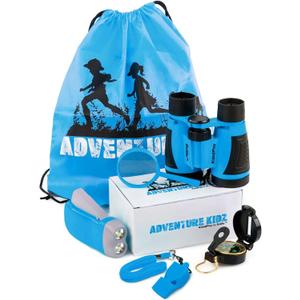 Adventure Kidz - Outdoor Exploration Kit, Childrens Toy Binoculars, Torch, Compass, Whistle, Magnifying Glass, Backpack. Great Kids Gift Set for Camping, Hiking, Educational and Pretend Play. (Blue)