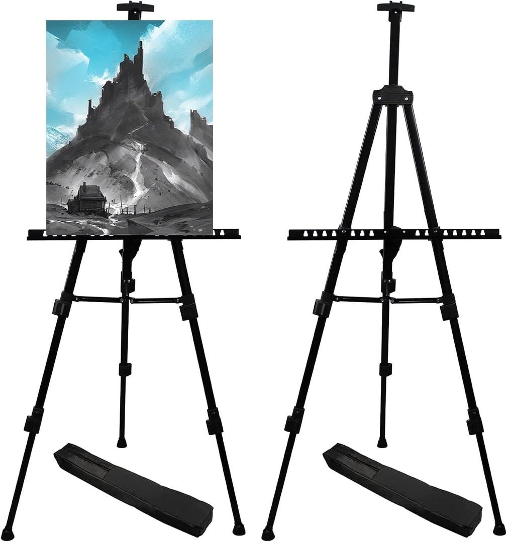 RRFTOK Art Painting Display Easel Stand, 72 Inches Metal Portable Adjustable Easels for Painting Canvases Height from 22-72 For Table-Top/Floor Paint and Displaying, Black 2-Pack 