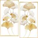 Lulu Home Metal Wall Decor, 39"X 20" Golden Ginkgo Leaves Metal Wall Decor with Frame, Gold Metal Art Wall Sculpture for Living Room, Office, Study, Large
