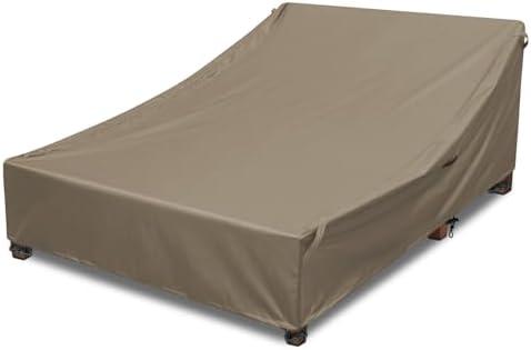Double Chaise Lounge Cover Outdoor 100% Waterproof Weather-resistant Polyester Fabric Patio Double Wide Lounge Chair Covers All-season Weatherproof Protection Cover for Outdoors Furniture, Camel