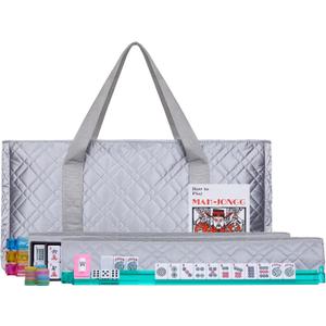American Mahjong Set Complete Set with Quilted PU Leather Carrying Bag, Tile Racks with Pushers, 166 Engraved Tiles, Dice, Bettor, and Instructions (PU Silver)