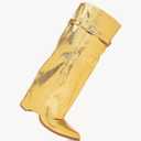 NEWBELLA Women's Knee High Boots - Shiny Faux Leather Slim Fit Trouser Boots, Fashionable Pointed Toe Block Heel Boots for Outfits, Gold 8