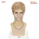 Mens Blonde Wig Short Layered Blond Straight Wig for Male Guys Synthetic Heat Resistant Fiber Natural Dirty Blonde Mens Wig for Halloween Party Anime 90s 2000s Use