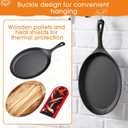 Lallisa 12 Sets Cast Iron Fajita Plate Set Fajita Plate Pan with Wooden Tray Anti Scald Protection Hot Mitt Cast Iron Skillet Set for Home Barbecue Kitchen Party Restaurant Catering Service