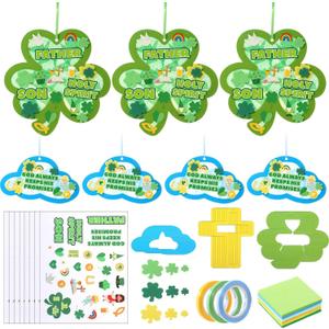 Gersoniel 24 Sets St. Patrick's Day Shamrock Cross Cloud Tissue Paper Crafts Irish Celtic Trinity Symbols DIY Art and Craft Kits with Stickers for Spring Family Sunday Church DIY Projects Decorations