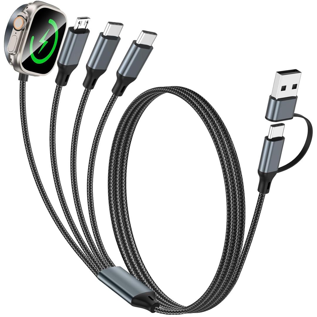 Travel Essentials,Multi Charging Cable for Apple Watch Charger/iPhone Charger/Samsung Charger,USB A & Type C Power Cable for iWatch Ultra/10-2/iPhone 17-11/Samsung S26,eBook Readers,Car[1.2M]-Black