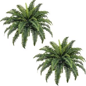 Fake Ferns, 35IN Large Fake Bush Plants, 2 Articial Boston Ferns with 39 Fronds for Outdoor Hanging Planter Garden Porch Entrance Home Decor