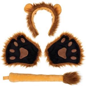 FRCOLOR Lion Costume Adult Lion Ears Tail Paws Set Brown Furry Animal Ears Headband Halloween Costume Accessories for Cosplay Animal Party