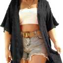 DOLNINE Plus-Size-Cardigan for Women Short Sleeve Lightweight Summer Kimono Cardigan Casual Loose Beach Cover Up (X-Large Plus, Black)