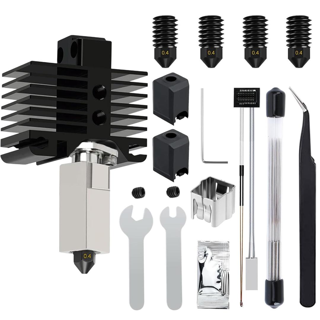 Hotend Kit for Bambu Lab P1P/P1S, 3D Printer Hot End Replacement with Hardened Steel Nozzle 0.4mm, High Speed & Temperature Extruder Heating Block Hot End for Bambu Lab P1 Series 3D Printers