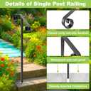 Single Step Handrail, 1 or 2 Steps Single Post Handrail in Ground, Black Rust-Proof Wrought Iron Stair Railing for Seniors, Porch, Deck