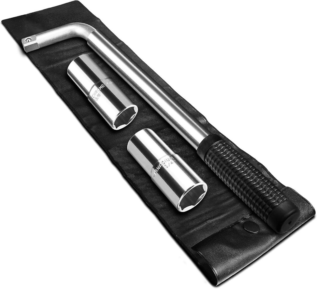 Telescoping Lug Wrench, Extended Lug Wheel Wrench with 17mm/19mm(3/4), 21mm(13/16)/22mm(7/8) Chrome Vanadium Steel Sockets for Car, Truck, Vans