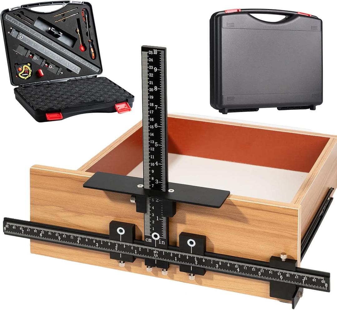 14-Piece Cabinet Hardware Jig Tool Set, Aluminum Alloy Cabinet Handle Template Jig Tool of Drawer Front Knobs, Handles and Pulls, Door