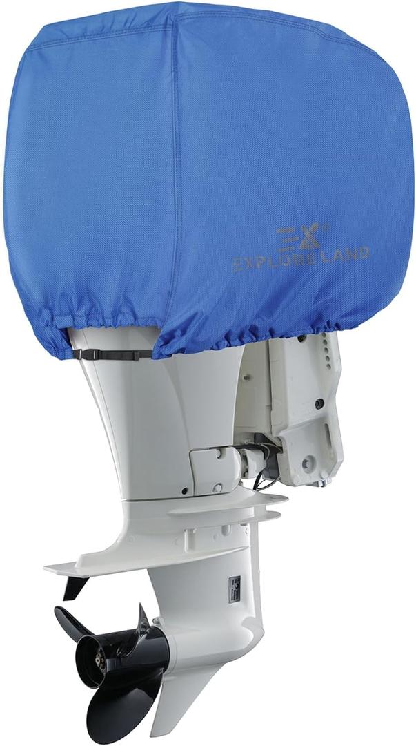 Explore Land Outboard Motor Cover - Waterproof and Fade Resistant 600D Heavy Duty Boat Engine Hood Covers - Fit for Motor 115-225 HP, Blue