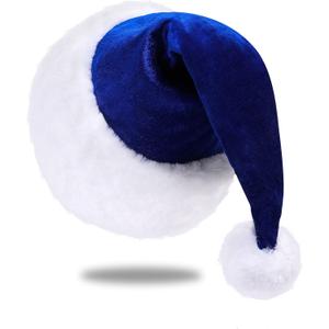 Santa Hat, Santa Hat for Adults, Unisex Velvet Comfort Blue Christmas Hats Extra Thicken Classic Plush for Christmas New Year Festive Holiday Party Supplies