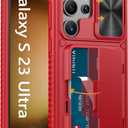 Vihibii for Samsung Galaxy S23 Ultra Case Wallet, Built-in Card Holder, Slide Camera Cover & Stand, Raised Edges Protect Screen & Military Grade Drop Protection for Galaxy S23 Ultra 5G 6.8", Dark Red