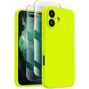 FireNova Designed for iPhone 16 Case, Silicone Upgraded [Camera Protection] Phone Case, Soft Anti-Scratch Microfiber Lining Inside, 6.1 inch, Fluorescent Green