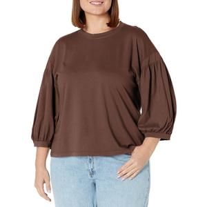 Velvet by Graham & Spencer Women's Prudy Sueded Jersey Puff Sleeve Tee (Large, Nutella)